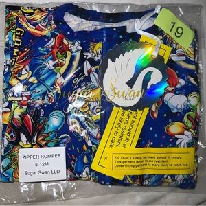 Sugar Swan Baby Bamboo Sonic Print Zipper Romper 6-12m NWT